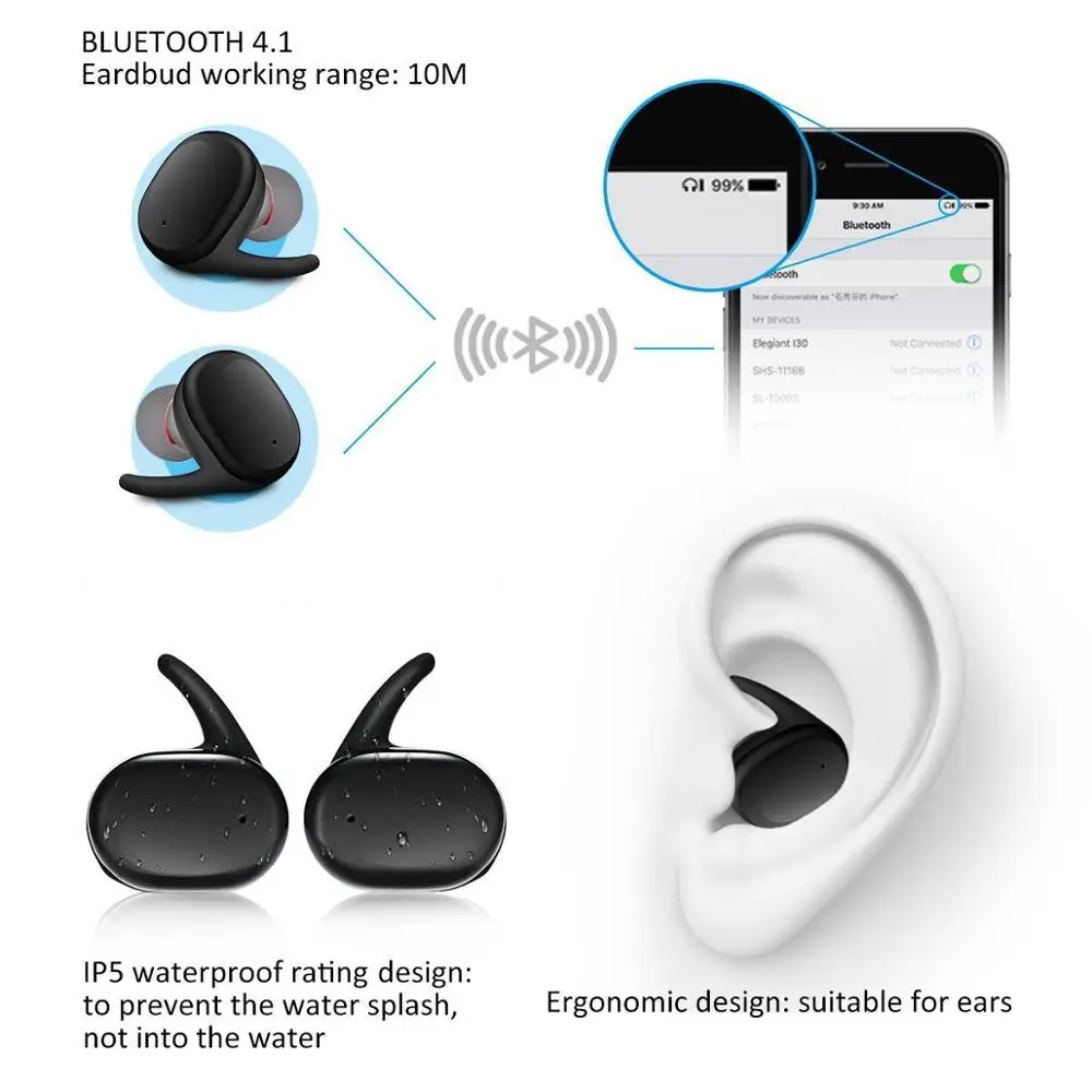 T2C портативная зарядная коробка Hi-Fi стерео спортивные мини наушники TWS Bluetooth 5,0 беспроводная гарнитура с микрофоном для телефона xiaomi iPhone