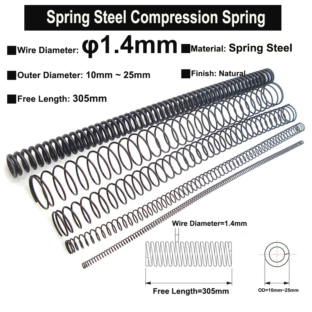 Compression Pressure Spring Wire Dia 0.3-1mm Spring Steel OD 3mm~18mm Long 305mm 