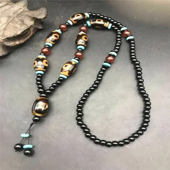 

Old Tibetan natural agate nine-eyed three-eyed old dzi pendant necklace