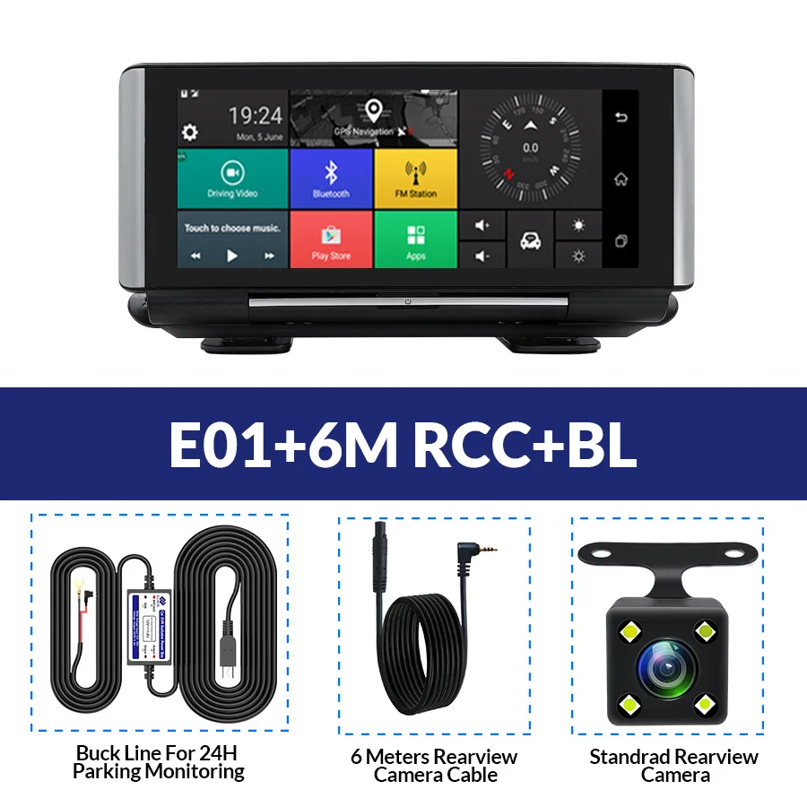 E-ACE E01 Автомобильный видеорегистратор gps 4G навигационный трекер " Android 5,1 Автомобильная камера wifi 1080P ADAS видео рекордер для автомобильных навигаторов туризма - Название цвета: E01-6M RCC-BL