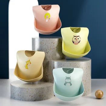 

Baby Bib Cartoon Animal Print Waterproof Silicone Feeding Bib Adjustable Infant Burp Cloth for Drooling Infant Saliva Towel