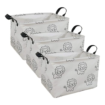 

3PCS Rectangular Storage Basket with Handle Organizer Bins for Baby Toys Nursery Hamper Kids Clothes Dorm Kitchen