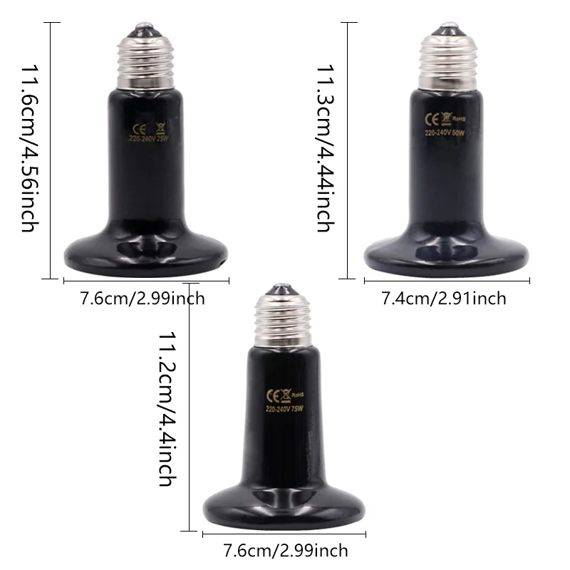 220V Pet Heating Lamp Ceramic Far Infrared Pet Heating Lamp Light Bulb Pet Brooder Chickens Reptile Lamp 25W 50W 75W 100W 2