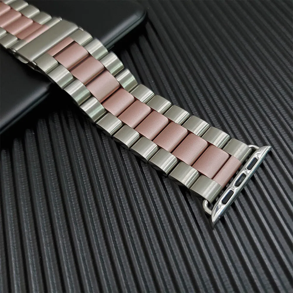 Silver pink Классический металлический ремешок из нержавеющей стали для Apple Watch 5 44 мм 40 мм 38 мм 42 мм соединяющий ремешок браслета для IWatch Series 1 2 3 4 - Band Color: Silver pink