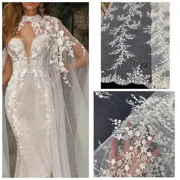 

sexy design handmade French net lace African beaded lace white color embroidery tulle lace fabric party wedding dress