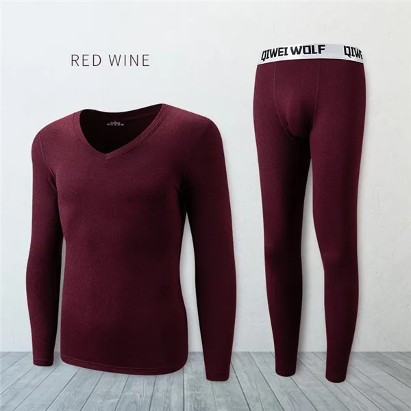 thermal pants and shirt Long johns men thermal underwear sets thin fleece elastic material soft V-neck undershirt+underpants size L to 4XL 5 colors mens long underwear sets Long Johns