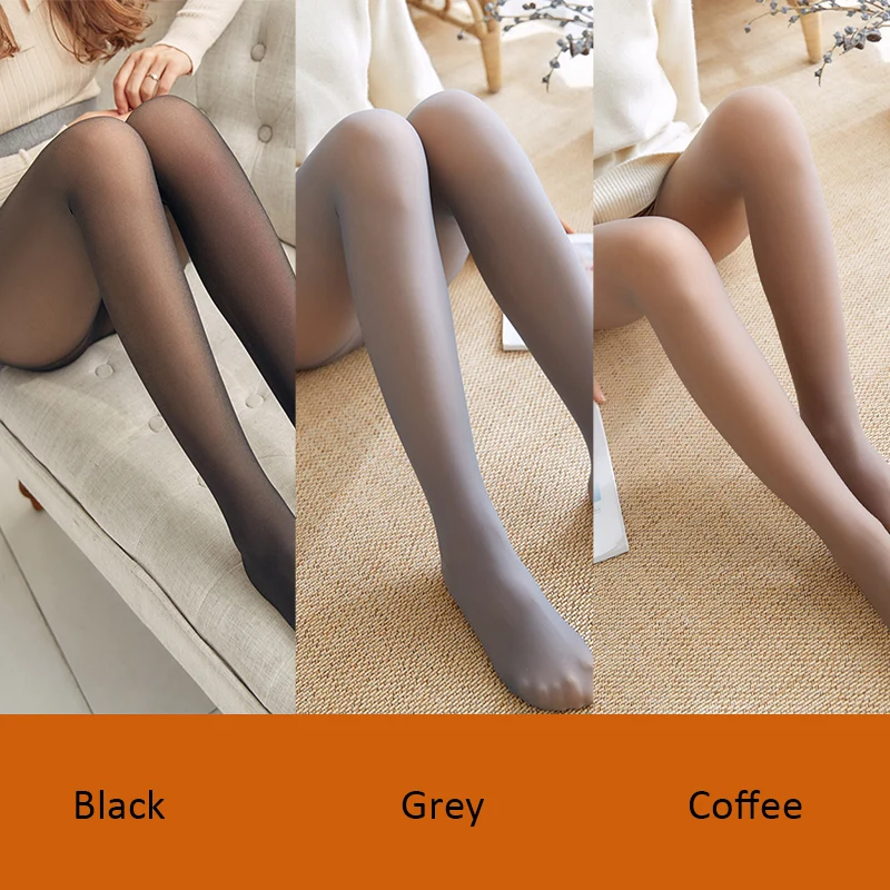 Women's Fleece Tights Thermal Stockings Woman Panty Fleece Pantyhose  Stockings Winter Woman Transparent Effect Fleece Leggings