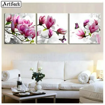 

ArtBack three fight 5d diamond painting flowers full square peach sticker diy diamond mosaic wall decoration
