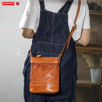 

Messenger Bag Women Shoulder Bag Retro Distressed Wild Small Shoulder Bags Female Phone Bags 2020 Original Hand Stitched Leather