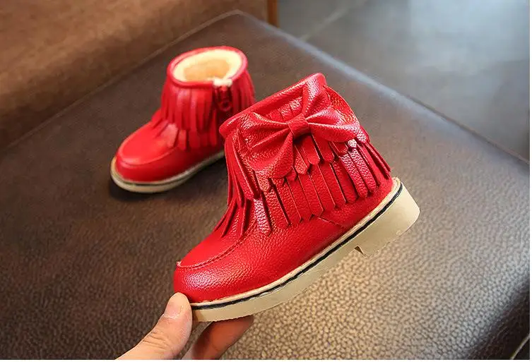 Girls Snow Boots Winter Children's Martin Boots 1-6 Years Old Girl Tassels In The Boots and Velvet Thick Warm Cotton Shoes