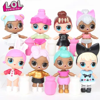 

8pcs / Bag 9cm Human Shape Lol Doll Suit High Quality Action Can Spray Water Lovely Big Eye Doll Accessories Toys for Children