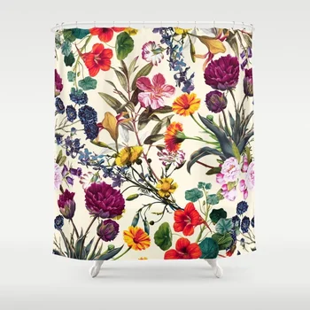 

Magical Garden Shower Curtain Waterproof Polyester Fabric Bathroom Decor Spring Flower Printed Shower Curtain with 12 Hooks