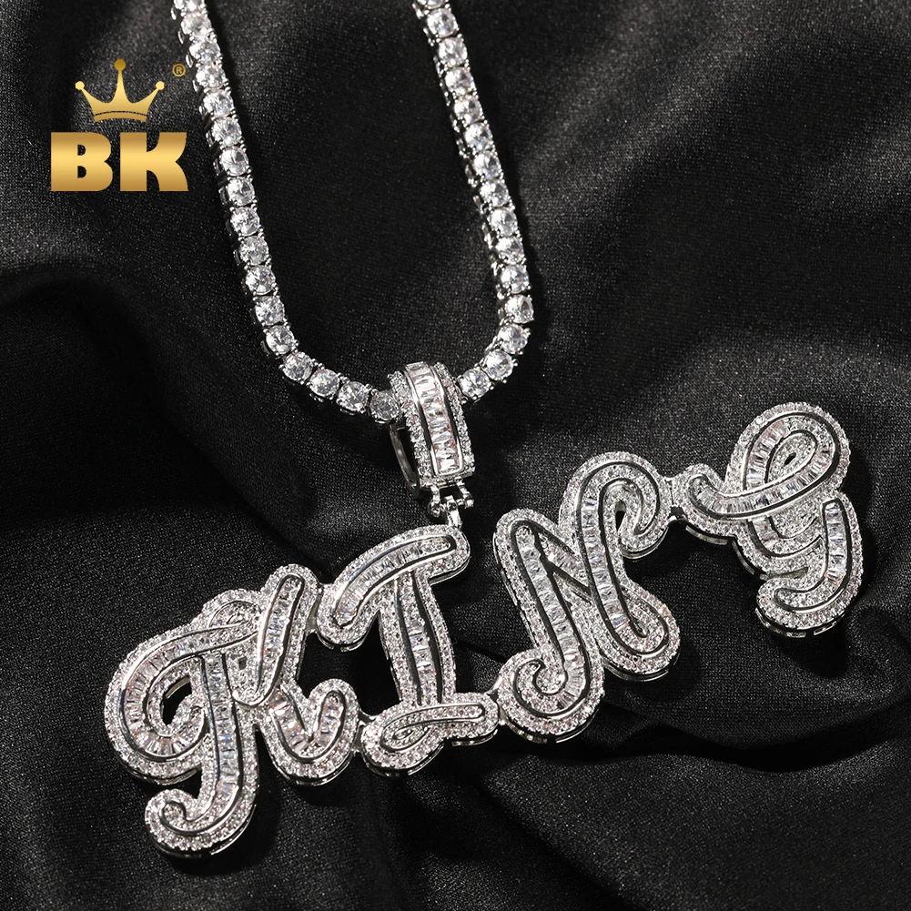 THE BLING KING Custom Cursive Baguettecz Letter Pendant Iced Out CZ Script Initial Name Tennis Chain Necklace Hiphop Jewelry chinese classic inscription copybook zhao mengfu yan zhenqing running regular script cursive script calligraphy copying copybook