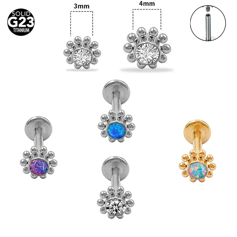 Piercing Jewelry Body Piercing Earrings Ear Piercing Jewelry Ear Studs Body Piercing Jewelry Body Jewelry 1PC G23 Titanium Opal Zircon Cluster Ear Tragus Helix Cartilage Crystal Gem Earring Stud Labret Bar Ring Body Piercing Jewelry