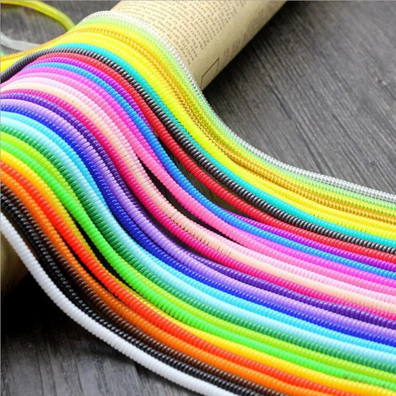 1000 stks/partij Lente Oplaadkabel Protector Touw 60CM Spiraal Kabel Protector Wrap Kabelhaspel Voor Mobiele Telefoon