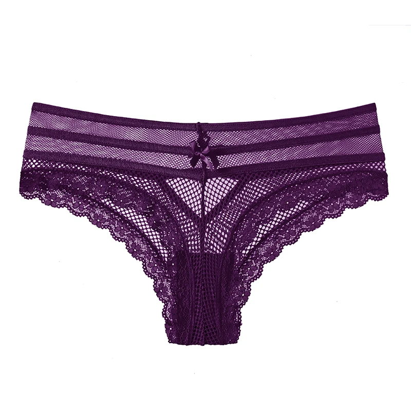 Purple TERMEZY, сексуальные трусики, женские кружевные трусы с низкой талией, женское нижнее белье, дамское нижнее белье с вырезами и бантиком, прозрачные трусики-стринги - Цвет: Purple