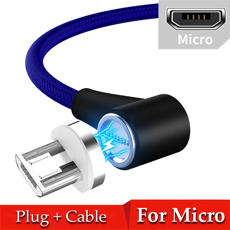 Магнитный локоть USB Micro C type кабель для iPhone XR samsung huawei tablet передачи данных тканый двусторонний кабель для мобильного телефона - Цвет: blue For Micro