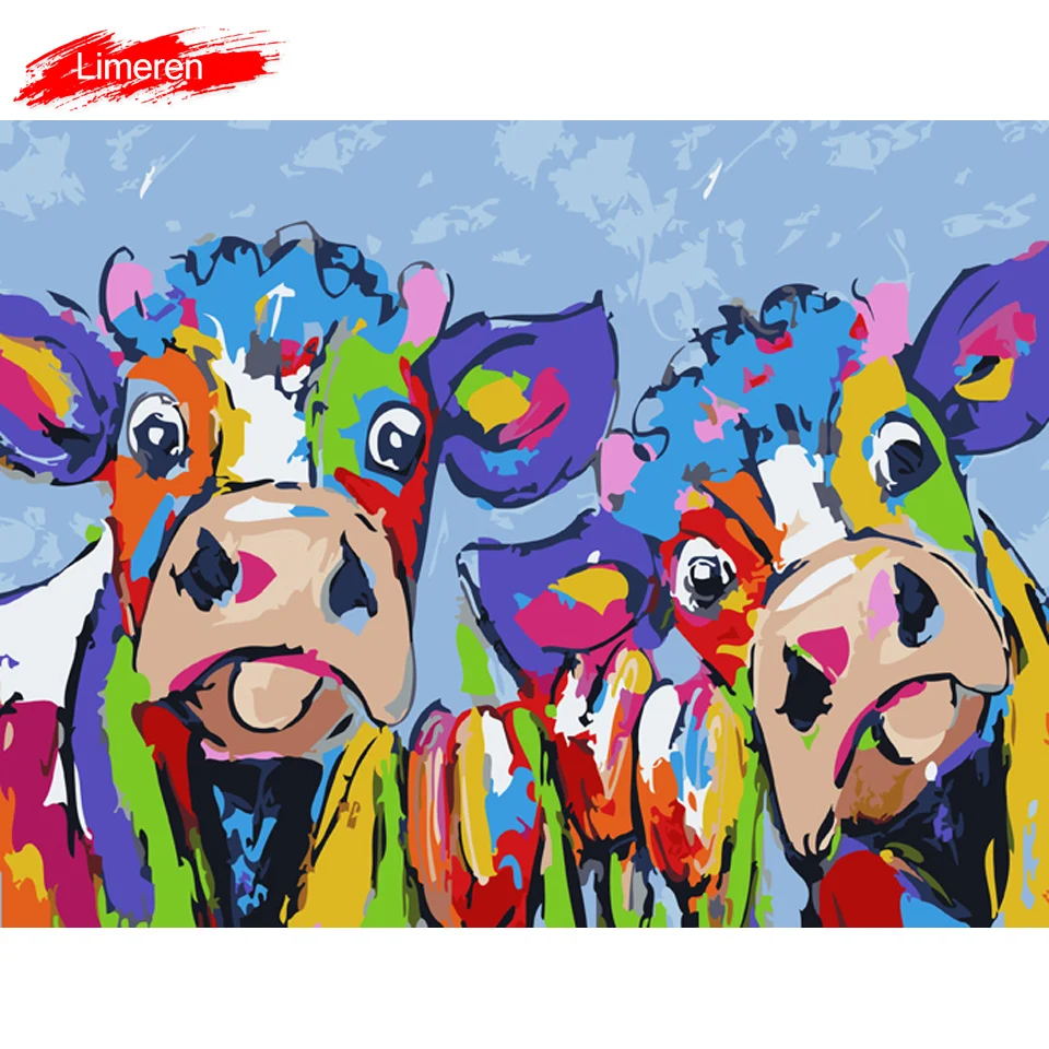 Vrolijk Schilderij Wall Art Холст масляные краски ing по номерам абстрактные красочные коровы Животные Картины домашний декор