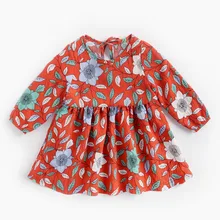 Осеннее платье для младенцев платье с длинными рукавами и цветочным рисунком для девочек в Европе и Америке