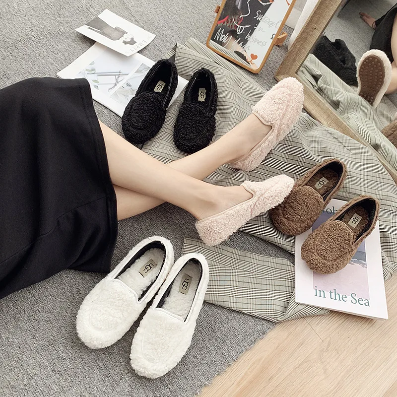 

UGC Teddy Bear Curly Moccosins Women's Fashion Network Red 2019 New Style Autumn & Winter Versatile Slip-on Fluffy Shoes