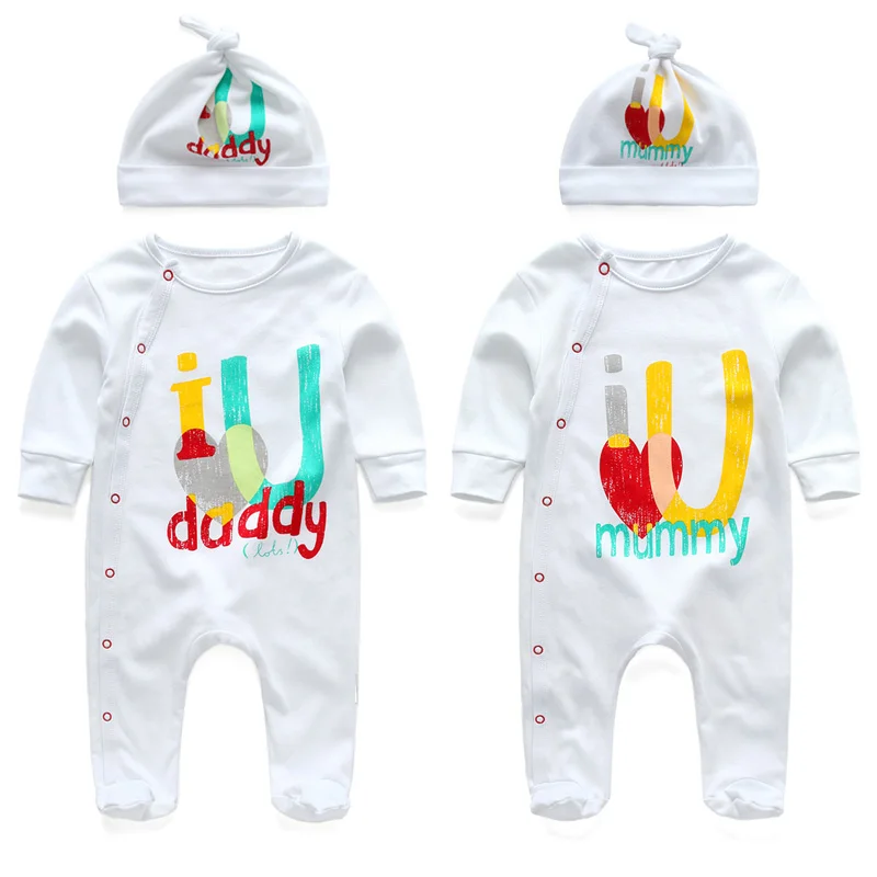 Новая одежда для малышей комбинезон с надписью I love father and mother и длинными рукавами
