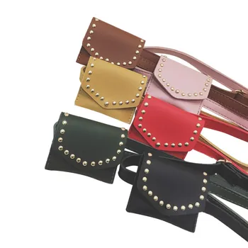 

2020 Children Small Square Bags Waist Bag Belt Bag Purse Kid Girl PU Leather Rivets Fanny Pack Solid Mini Hip Bum Bag Pouch