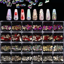 

24 Grids Glass Crystal Nail Art Rhinestones 3D Nail Sequins Crystal Rhinestone Decoration Luxury Gemstone For Fingernails