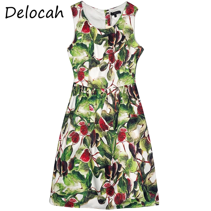 

Delocah Women Summer Fashion Designer Party Mini Dress Sleeveless High Waist Printed Ladies Elegant A-Line Dresses vestidos 2020