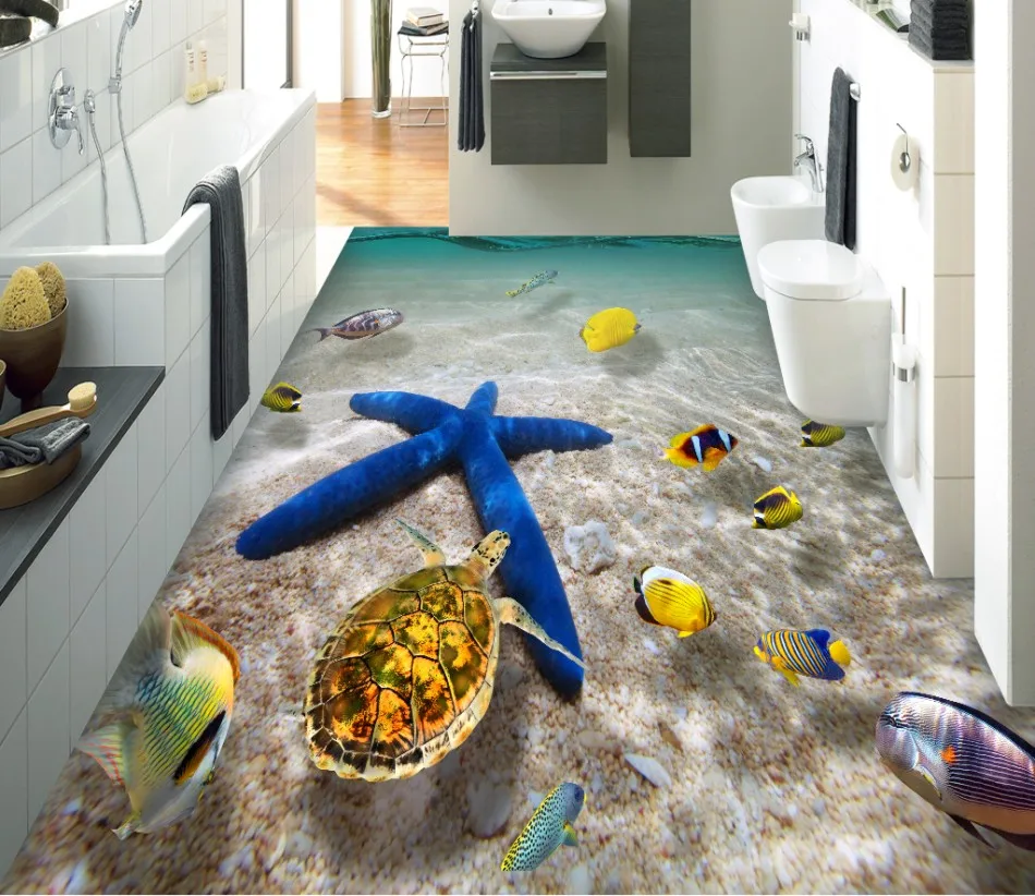 Обои 3DCustom 3D пол фрески самоклеящиеся обои Мирового океана Ванная комната Mall 3D пол