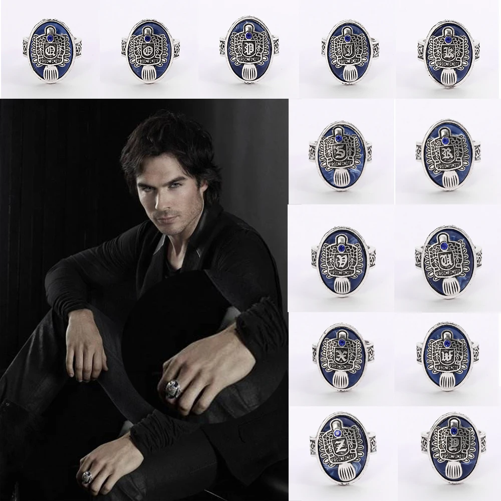 The Vampire Diaries Ring Anillos Salvatore Damon Reborn Ring Antique 26 Old English Font Letter Retro Punk Ring Ornamenti Per Famiglie
