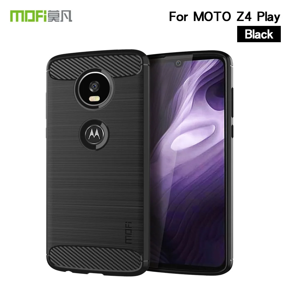 Черный Роскошный углеродный чехол Mofi для Motorola Moto P40 задняя крышка Ультратонкий Мягкий Силиконовый ТПУ для телефона чехол для Motorola Moto Z4 Play - Цвет: Черный