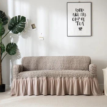 

Elegant Elastic Sofa Cover with Side Skirt Universal All Inclusive Stretch Slipcover Home Decor Furniture Protective Cover