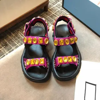 

Retro Platform Sandals Genuine Leather Shoes Woman Rhinestone Women Shoes Summer Leisure Height Increasing Sandals Women 2020