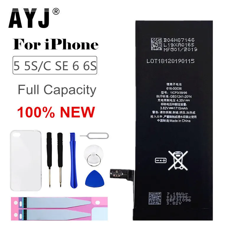Online Nuevo Original AYJ AAAAA calidad batería de teléfono para iPhone 5 y 5s 5C SE 6 6S alta capacidad Real cero Cycel con Kit de herramientas de reparación