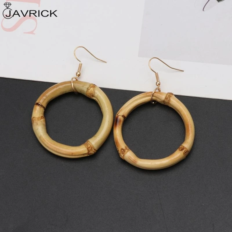 Handmade Natural Bamboo Wood Round Circle Dangle Hoop Earrings For WomenFashion Jewelry | Украшения и аксессуары