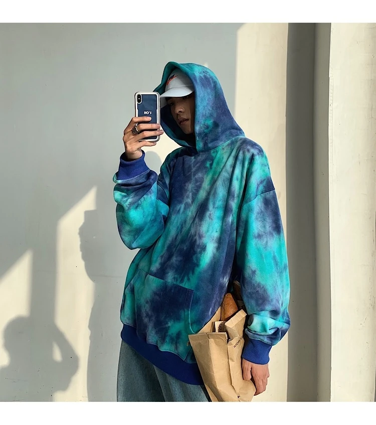 Плюс с капюшоном мужская мода галстук окрашенная печатная Повседневная Толстовка с капюшоном Мужская Уличная дикая хип хоп свободные худи Мужские Толстовка