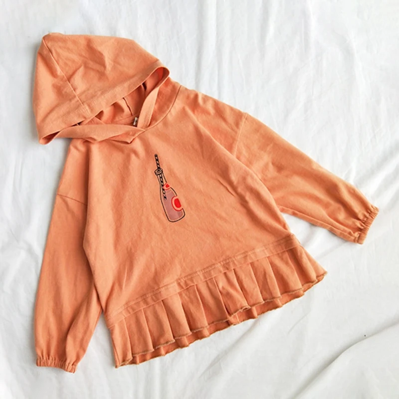 Детские толстовки с капюшоном для девочек, свитшоты, осенняя простая теплая удобная плиссированная одежда с капюшоном и длинными рукавами для малышей