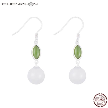 

CHENZHON Jade Drop Earrings For Women Sterling Silver 925 Pure Earrings Brincos Elegant Fashion Jewellery Birthday Gift Box Pack