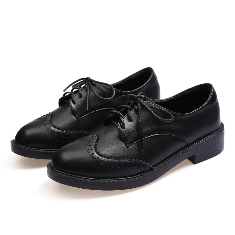 

888-7 Europe And America England Shoes Women's Fashion Simple Chunky-Heel Slimming Soft Leather WOMEN'S Shoes Front of Bullock S