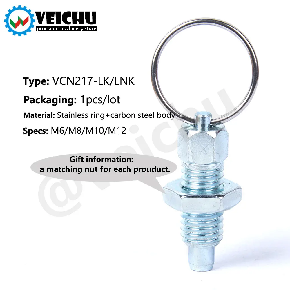 Locking Plungers stainless steel knurled plungers Short Pull Ring Hand Retractable Spring Plungers With Locking Nuts Non Lock-Out Type VCN217