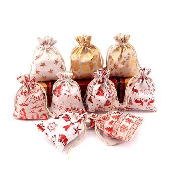 

50pcs Christmas Drawstring Cotton Linen Storage Bags Wedding Gift Candy Jewelry Organizer Travel Cosmetic Pouches 10x14 13X18CM
