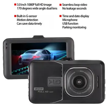 

170 Degree Dual Lens Driving Video Recorder 3 Inch 1080P HD Camera Car DVR Black Wide Angle Car DVR 1080P Driving Recorder