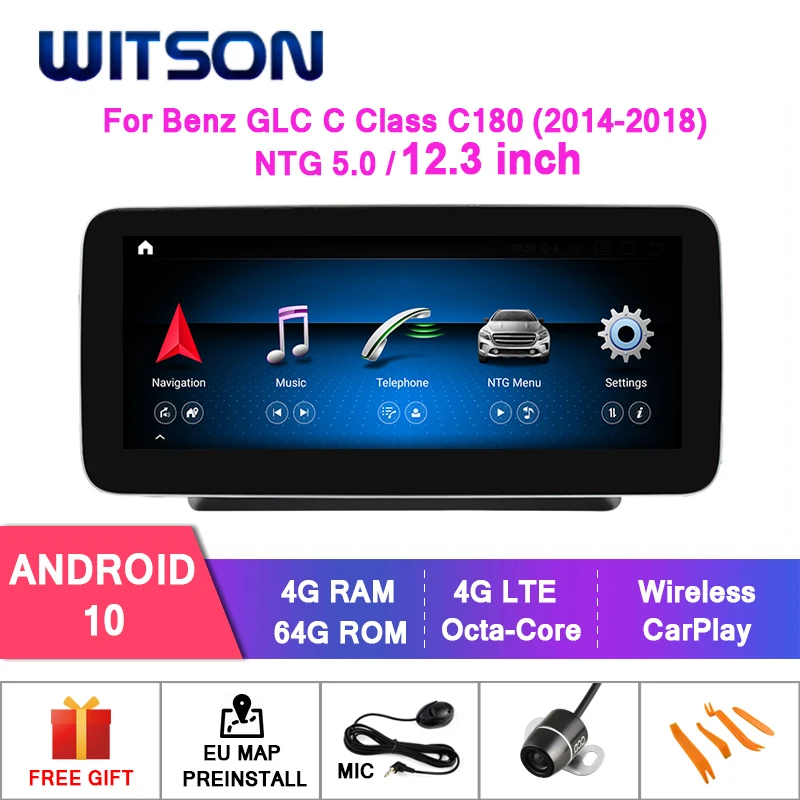 Pantalla de Radio Android para Mercedes W204 W205, pantalla modificada  posventa, compatible con clase C GLC 09, 10, 11, 12, 13, 14, 15, 16, 17,  18, 19
