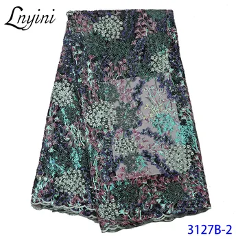 

2020 Latest Sequins Lace Fabrics French Nigerian Laces Fabric High Quality Sequence Lace Fabric African French Tulle Lace L3127B