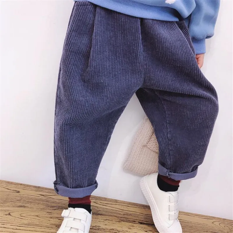 Зимние штаны вельветовые повседневные универсальные штаны для мальчиков и девочек, осенние детские штаны, осенняя одежда для детей 2, 3, 4, 5, 6, 7 лет - Цвет: Gray blue