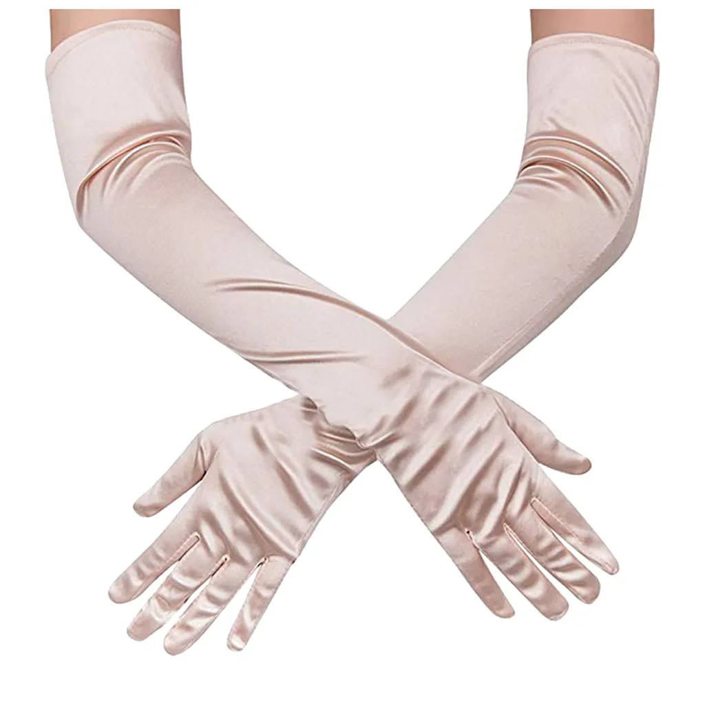 Classic Women Black White Red Grey Stretch Satin Gloves Elegant Fashion Long Gloves Satin Opera Evening Party Prom Costume Glove