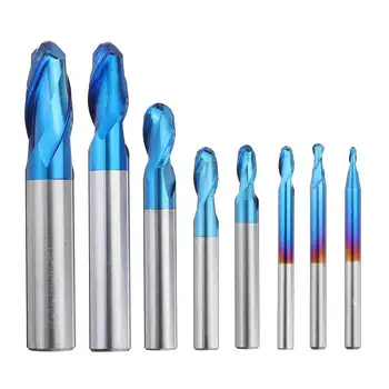 

8pcs HRC55 Blue-nano Ball Nose End Mill Set R1-R6 Milling Cutter CNC Router Bits for Metal Wood Stainless Steel Durable