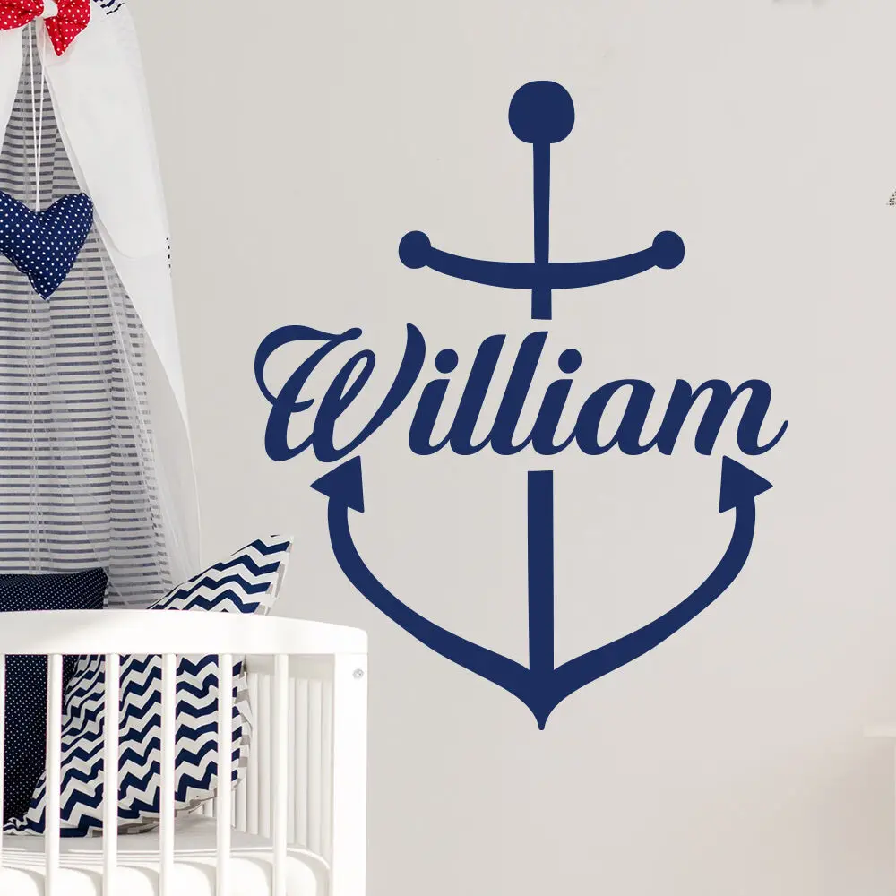 

Морская Настенная Наклейка с именем, наклейка, якорь, виниловый декор для детской комнаты, имена мальчиков, художественные фрески, декор для спальни, аксессуары, милый домашний интерьер C577