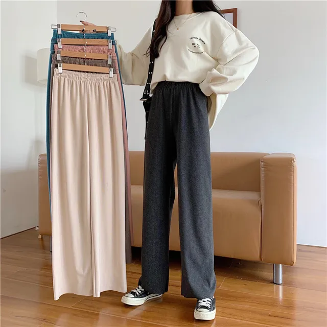 Soft Ice Silk Women's Pants Ankle-length Black Wide Leg Pants Slacks Loose  Summer Pants Grey Women Elastic High Waisted Trousers - Pants u0026 Capris -  AliExpress