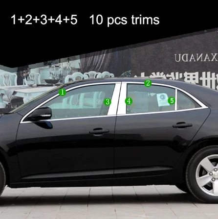 10 pcs trims Нержавеющая сталь окна автомобиля планки для chevrolet malibu 2012 2013 8-го поколения - Цвет: 10 pcs trims